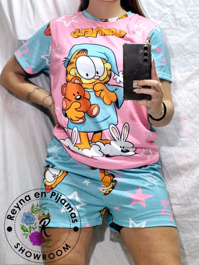 PIJAMA VERANO GARFIELD CELESTE