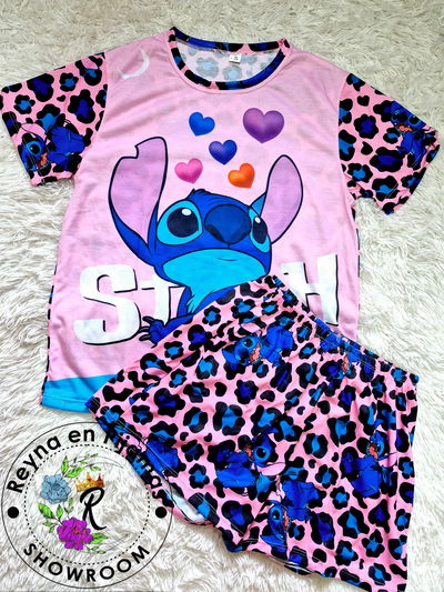 PIJAMA VERANO STITCH ROSA PRINT