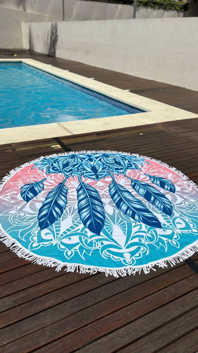 LONA CIRCULAR MANDALA ROSA Y CELESTE 