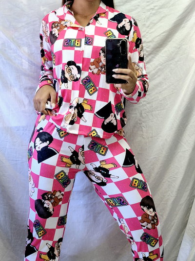 PIJAMA CAMISERO KPOP FUCCIA 