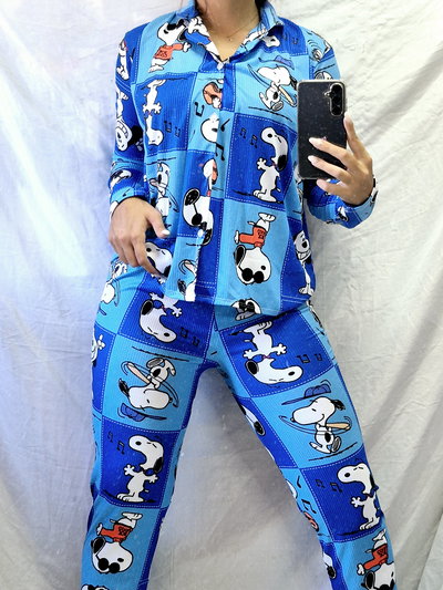 PIJAMA CAMISERO INVIERNO SNOOPY CELESTE 