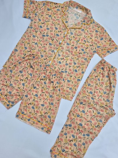 PIJAMA 3 PIEZAS FLORES
