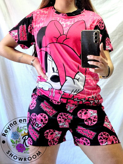 PIJAMA VERANO MINNIE NEGRO Y ROSA