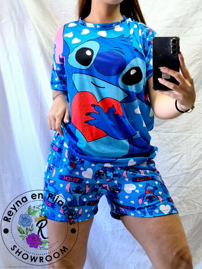 PIJAMA VERANO STITCH CELESTE