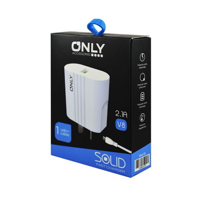 Cargador only 2.1A 1 usb + cable v8 