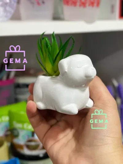 Macetita perro + planta artificial-Vibra de Paz