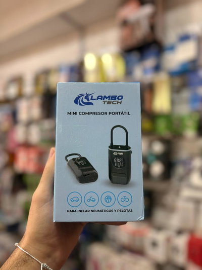 Compresor portatil recargable Lambotech, para auto, bici, moto y pelota