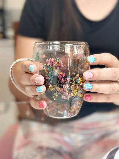 Taza doble vidrio con flores 💐 