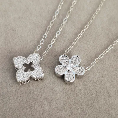 Collar con Flor y Trébol micropave