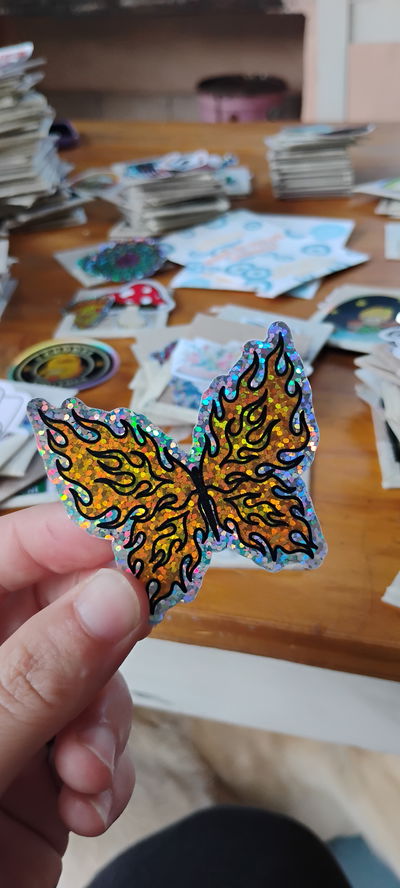 Vinilo holográfico glitter Mariposa fuego