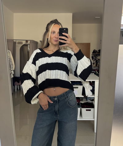 SWEATER V TRENZADO RAYADO