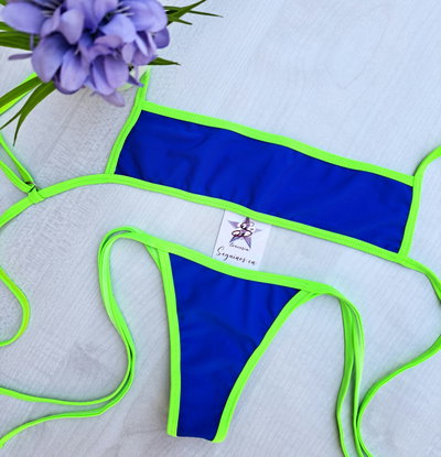Bikini EMILIA Azul borde verde flúo