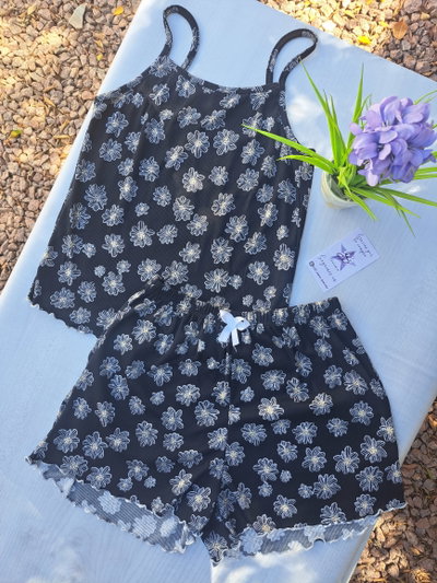Pijama Corto Margaritas Negro