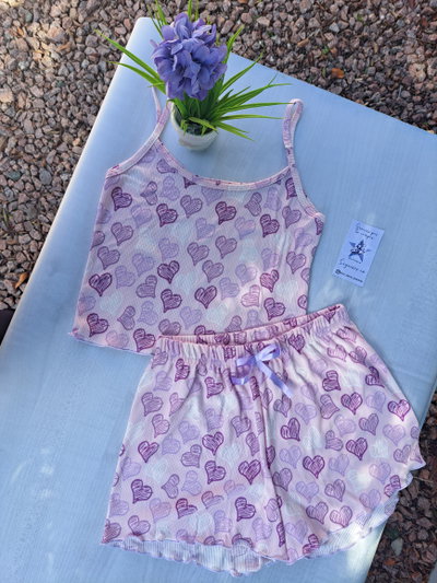 Pijama Corto Corazones Lila