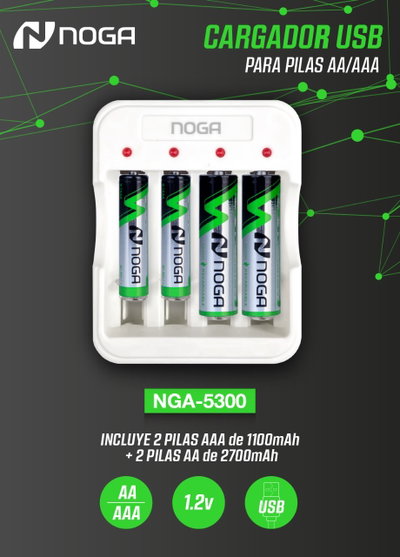 Cargador de pilas usb + 2 PILAS AA + 2 PILAS AAA