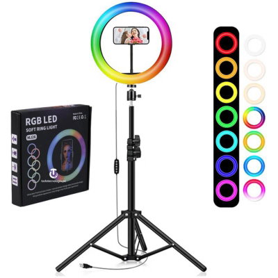 Aro Led Colores Rgb 26cm con Tripode de 2.1 mts