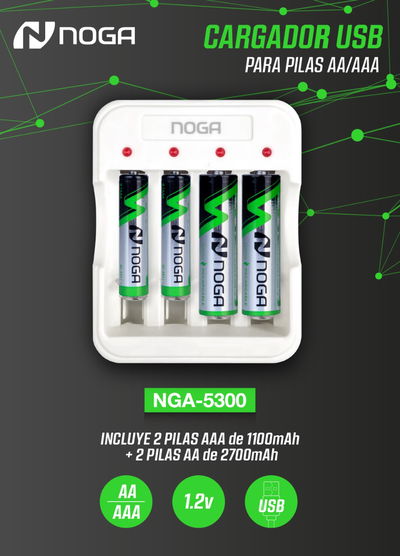 Cargador de pilas usb + 2 PILAS AA + 2 PILAS AAA