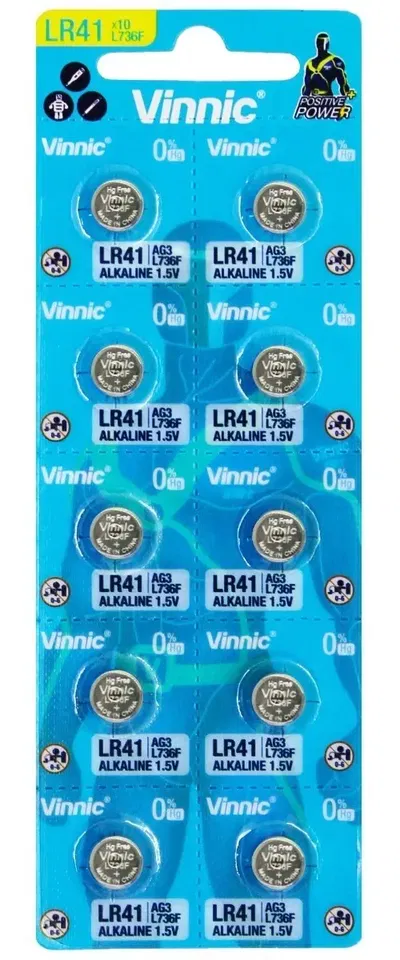 Pilas boton alcalinas LR41 Vinnic x 10u 
