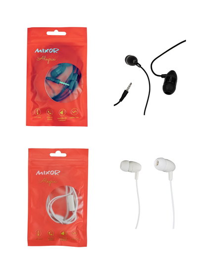 AURICULAR MANOS LIBRE MIXOR ALEGRIA BLANCO Y NEGRO X 10U (sin descuento)