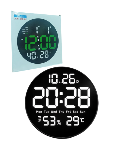 RELOJ DIGITAL DE PARED CON ALARMA REDONDO 25 CM 