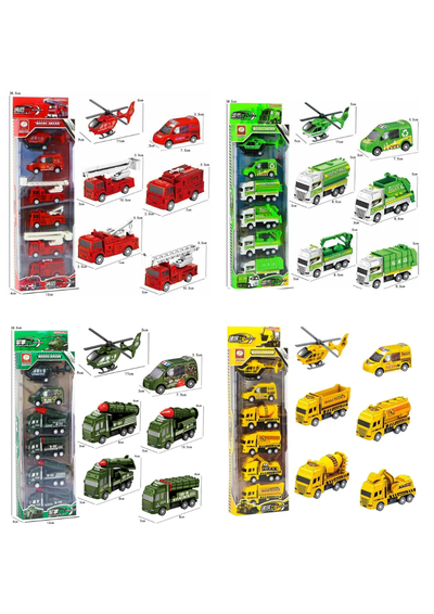 Set De 5 Vehículos + Helicóptero 