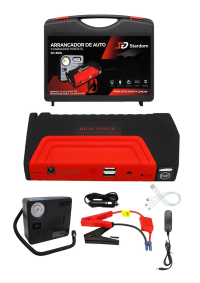 ARRANCADOR DE AUTO, COMPRESOR Y CARGADOR PORTATIL