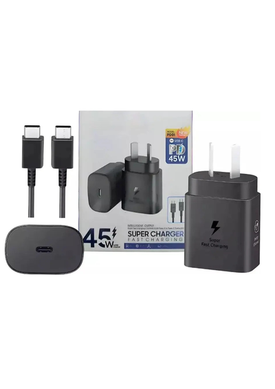 Cargador samsung 45w + Cable C. Carga Rápida (10% Dcto. x 6)