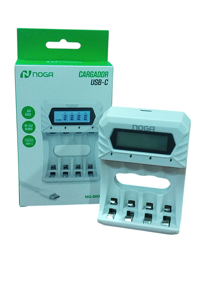 CARGADOR PILAS RECARGABLES CON DISPLAY DE CARGA- USB-C