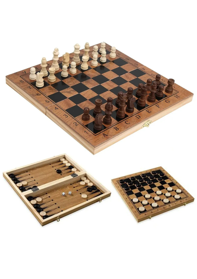 tablero de  Ajedrez -Damas - Backgammon Madera 3 En 1