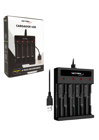 Cargador de Pilas Recargables Aa Aaa Usb 4 Pilas Carga Rapida