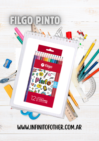 LÁPICES DE COLORES FILGO PINTO LARGOS X 12 + 2 LÁPICES HB