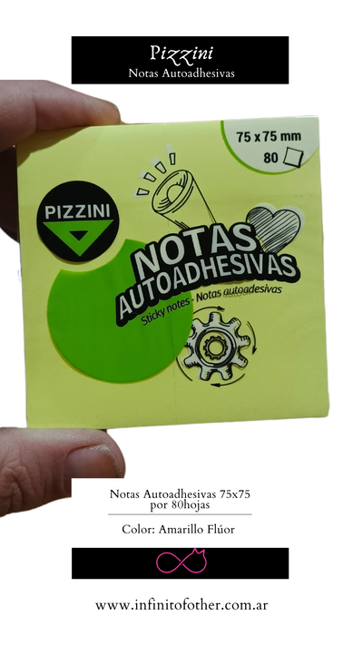 NOTAS AUTOADHESIVAS PIZZINI X 80 H AMARILLO FLUOR 75X75