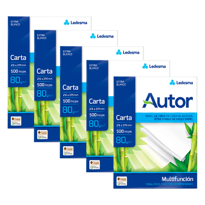 Resma Papel Autor Ledesma Carta 80g Blanco Pack x100