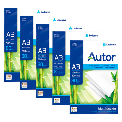 Resma Papel Autor Ledesma A3 80g Blanco Pack x100