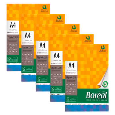 Resma Boreal A4 75 grs. Blanco - X 10 Unidades