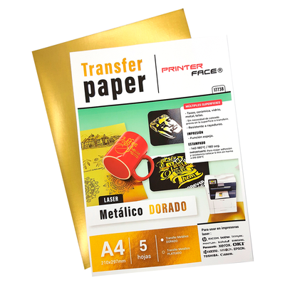 Papel Premium Laser Transfer Metalico Dorado A4 x 10 Hojas Multiples Superficies