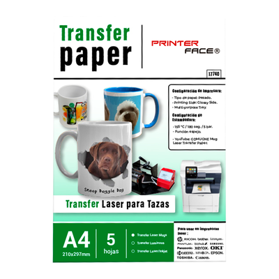 Papel Premium Laser Transfer para Tazas A4 (21x29,7cm) x 10 Hojas