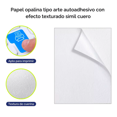 Papel Premium Canvas Arte Opalina Cuerina Autoadhesivo A4 160grs. 20 Hojas