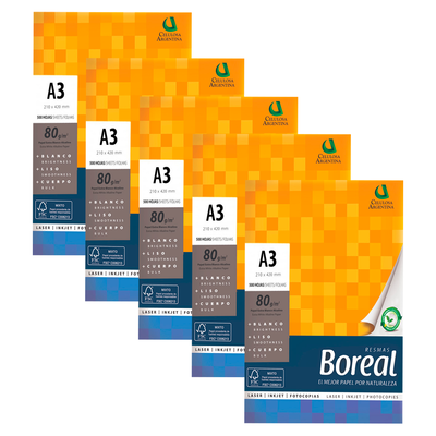 Resma Papel Boreal A3 80g Blanco Pack x100