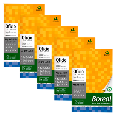 Resma Papel Boreal Oficio 75g Blanco Pack x100