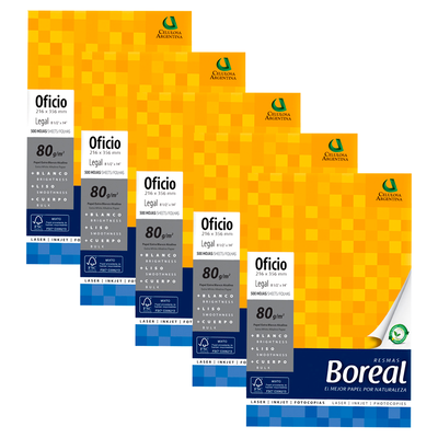 Resma Papel Boreal Oficio 80g Blanco Pack x10