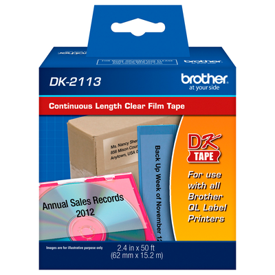 Cinta para Etiquetas Brother DK-2113 Negro sobre Transparente 62mm x 15.2mts