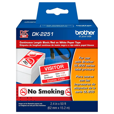 Cinta para Etiquetas Brother DK-2251 Negro/Rojo sobre Blanco 62mm x 15.2mts