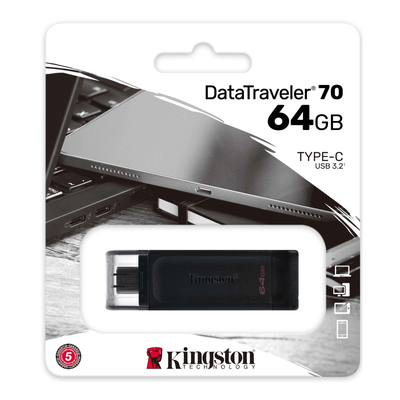 Pendrive Kingston DataTraveler 70 64GB USB-C 3.2 Negro DT7064GB