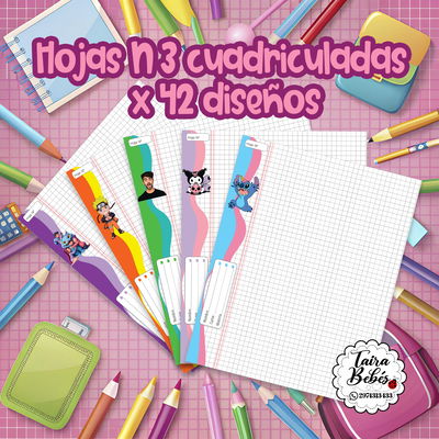 Pack x 42 diseños de carpeta Nº3 digital cuadriculadas