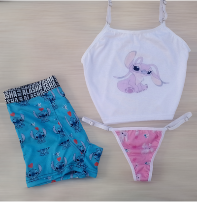 Combo pareja "Stich y Angel" con top.