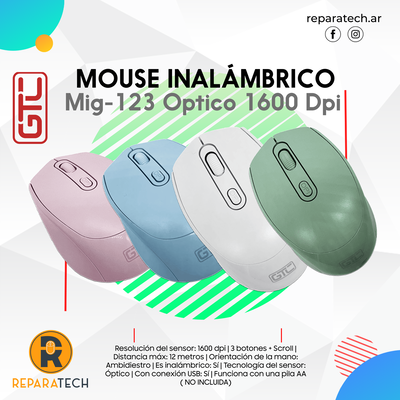Mouse Inalambrico Gtc Mig-123 Optico 1600 Dpi