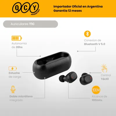 AURICULAR QCY T1C BLUETOOTH 5.0 BLACK