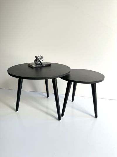 Set Mesas Arrime Nido Ratona Redonda X2 Mdf Negro