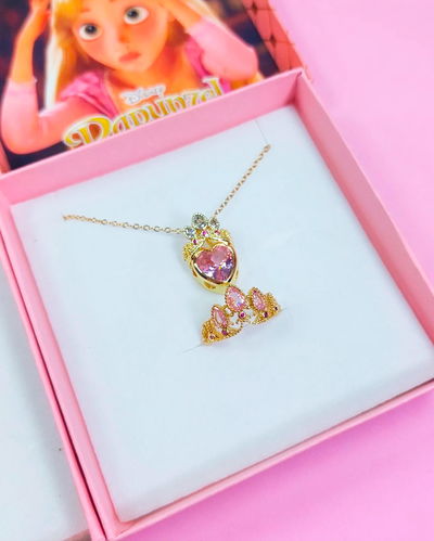 Kit Rapunzel Collar Corazon + Anillo Corona